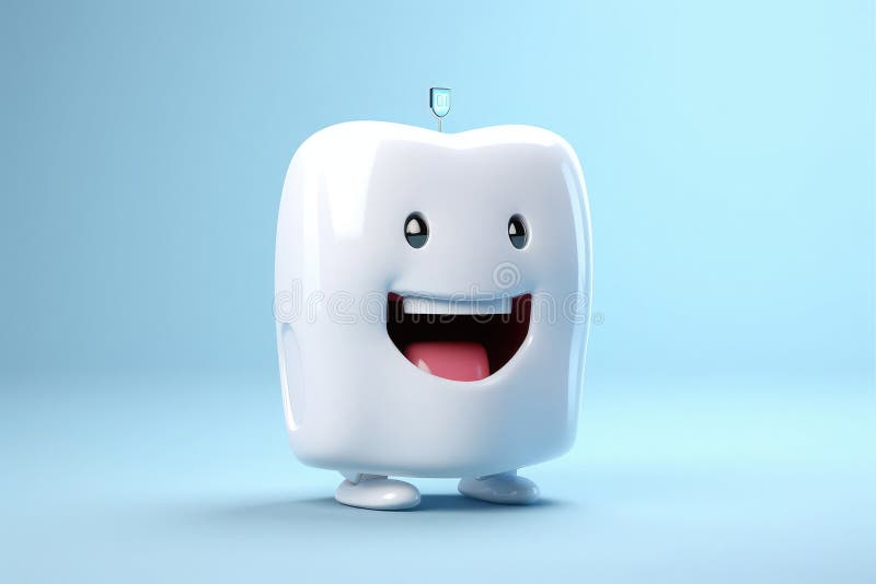 White tooth in the form of a funny robot smiling, light emphasizes the cleanliness of the tooth royalty free illustration