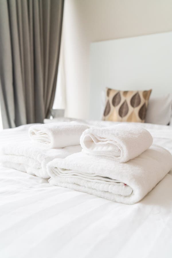 Towel on Bed Decoration in Bedroom Stock Photo Image of beauty