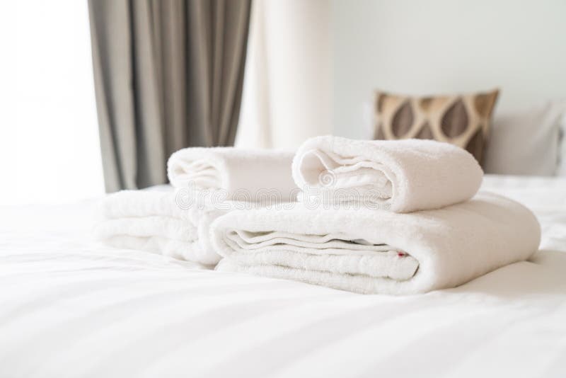 White Towel Decoration on Bed Stock Image Image of rolled, decor