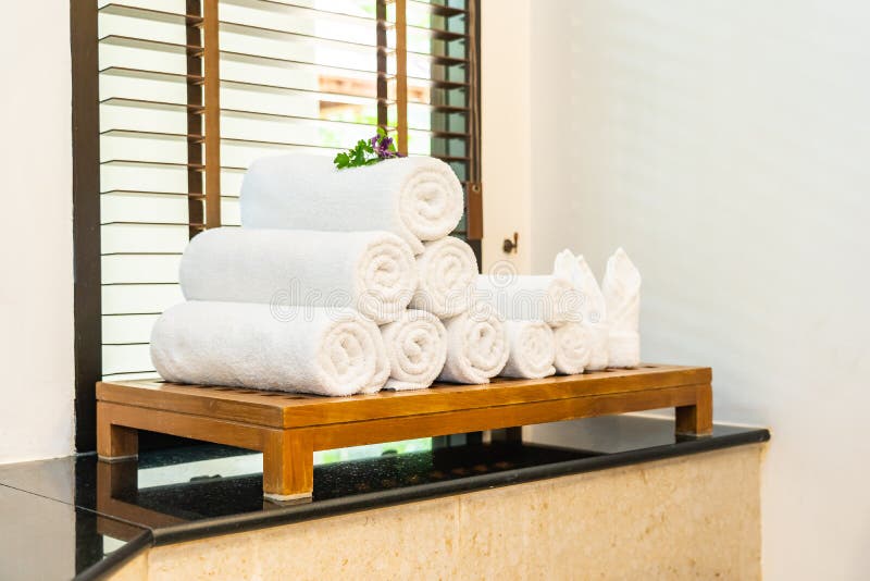 White Towel on Table in Bathroom Stock Photo Image of modern, care