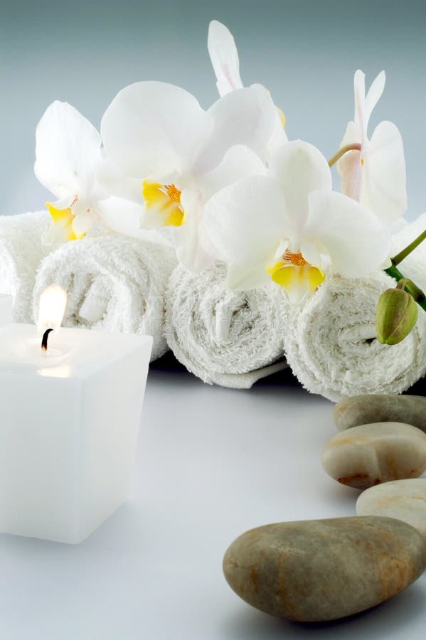 White towels and stones with soap