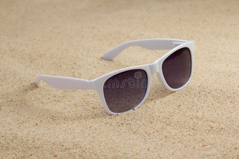 White Trendy Sunglasses on Beach Sand Stock Image Image of journey
