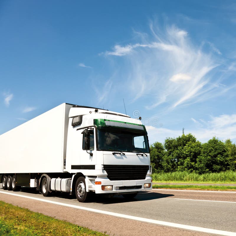 White truck on highway stock image