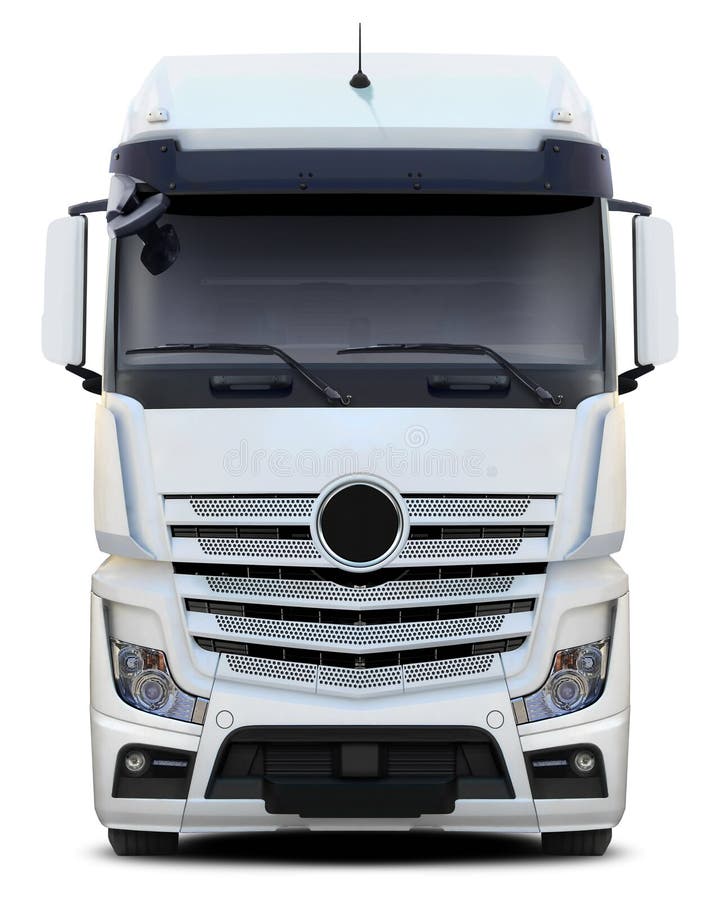 White truck Mercedes Actros front view. stock images
