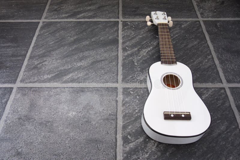 White Ukulele, Black Floor stock image. Image of string 13688227