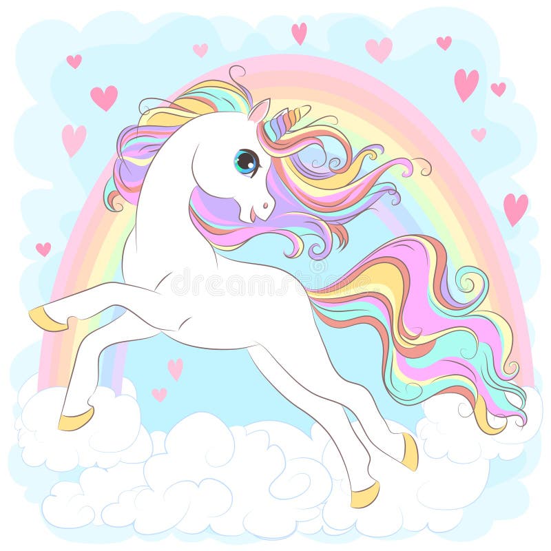 White Unicorn with Rainbow Hair Stock Vector - Illustration of isolated ...