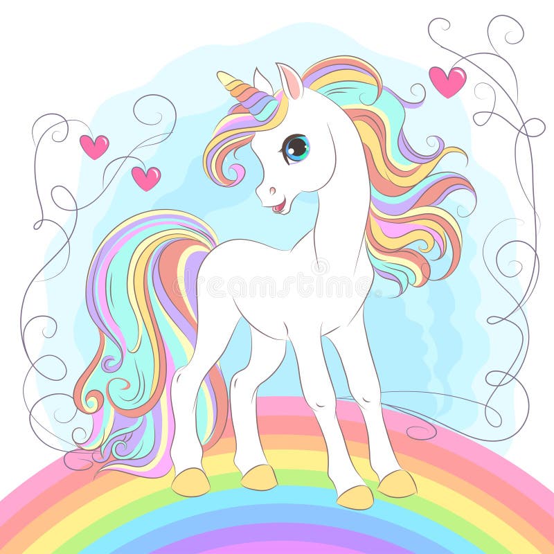 White Unicorn with Rainbow Hair Stock Vector - Illustration of baby ...