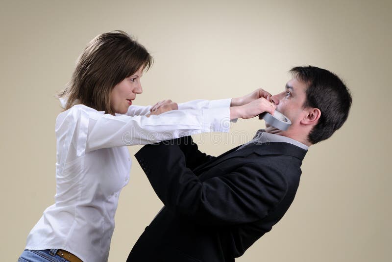 White upset woman in conflict with man