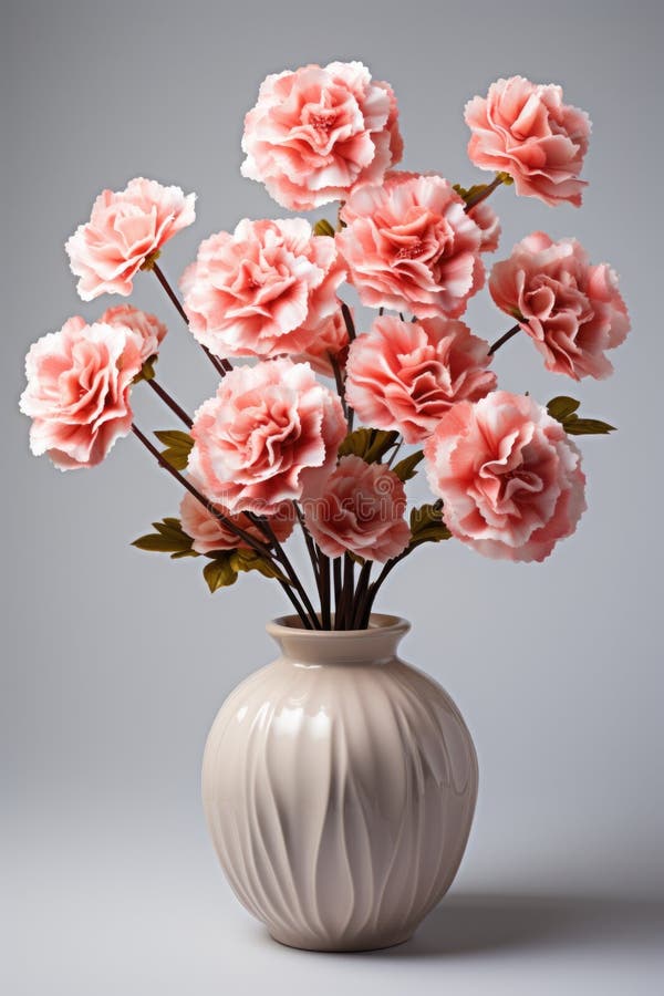 A White Vase with Pink Flowers in it Stock Photo Image of decor