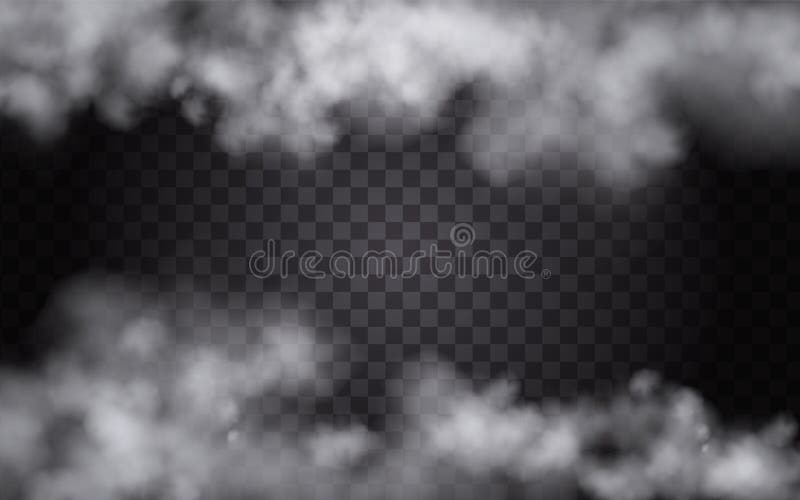 White vector clouds, fog, or smoke on semitransparent background.