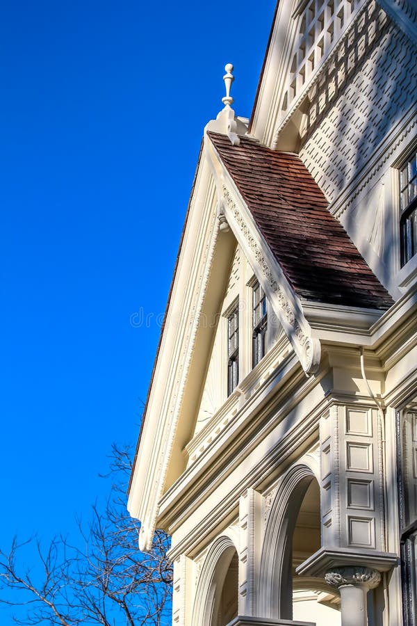 White Victorian house detail.