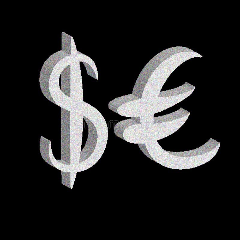 White volume set of main currency signs. Signs of dollar and euro on black background. Vector illustration