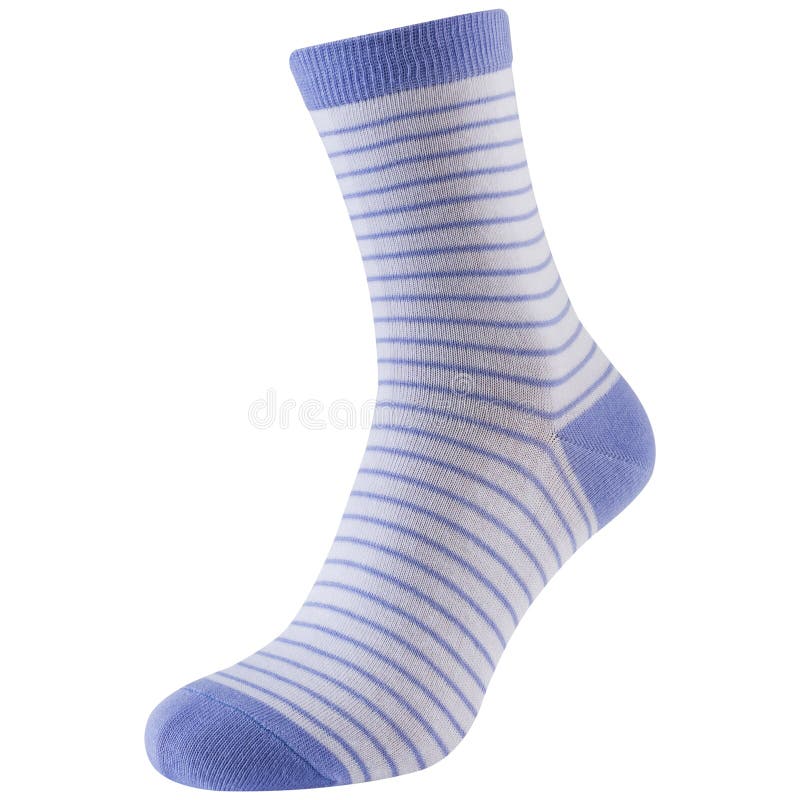 White Voluminous Sock with a Blue Heel and Toe and with Blue Stripes