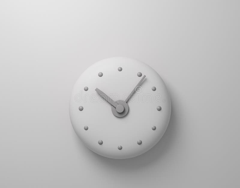 White Wall Clock with Minimalistic Design on a White Wall. Stock