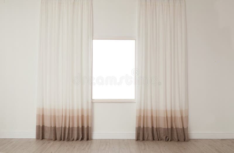 White Wall with Modern Window and Curtains Indoors Stock Photo Image