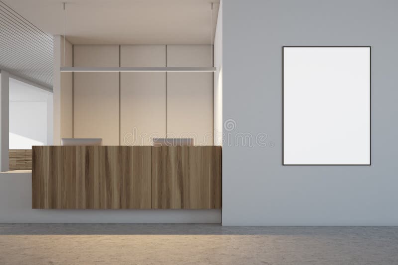 White and wooden office interior, reception poster royalty free stock images White and wooden office interior, reception poster royalty free stock images