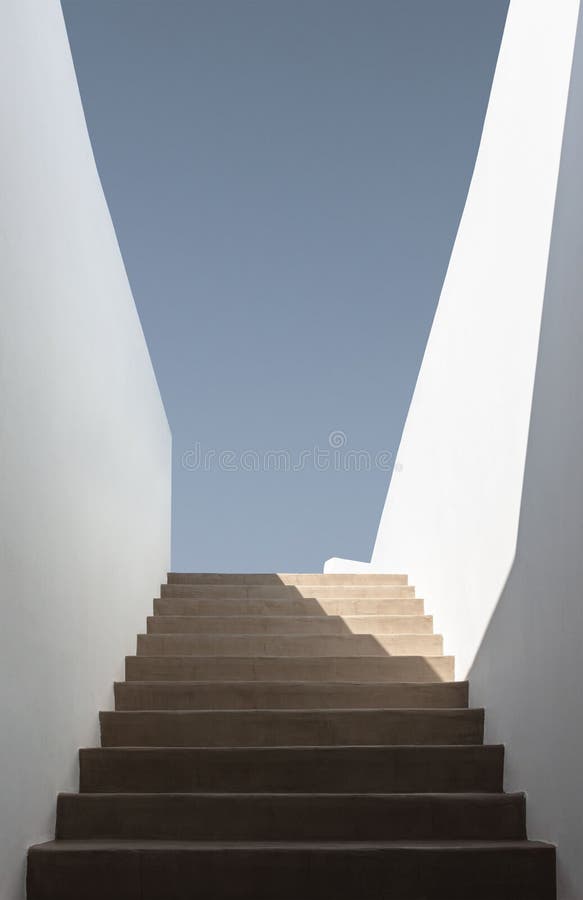 Whitewalled Staircase of a Building in Greece on a Sunny Day