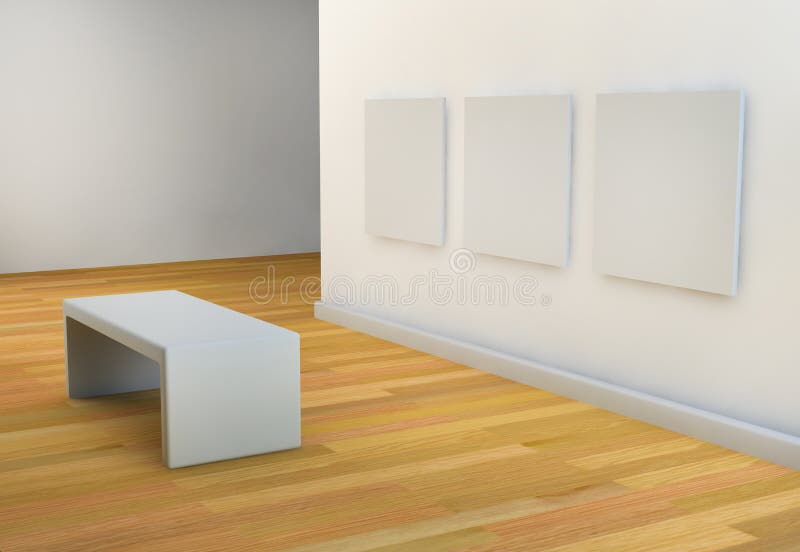 White Walls Art Gallery or Studio with Viewing Seat Stock Illustration