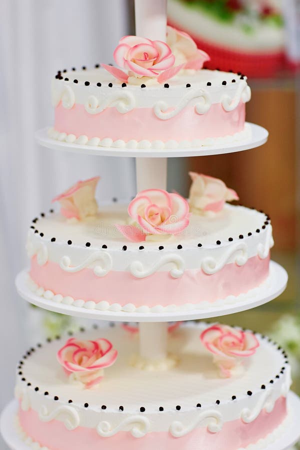 White Wedding Cake Decorated with Flowers Stock Image Image of