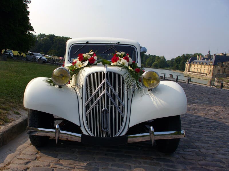 White wedding vintage car. stock photos White wedding vintage car. stock photos