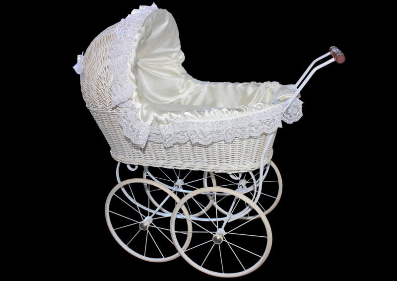 white wicker baby carriage