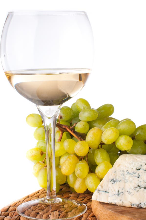 White wine, blue cheese and grapes stock photo White wine, blue cheese and grapes stock photo