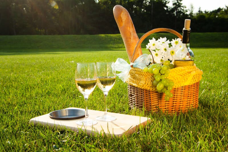 Red Wine, Cheese and Bread Served at a Picnic Stock Image Image of