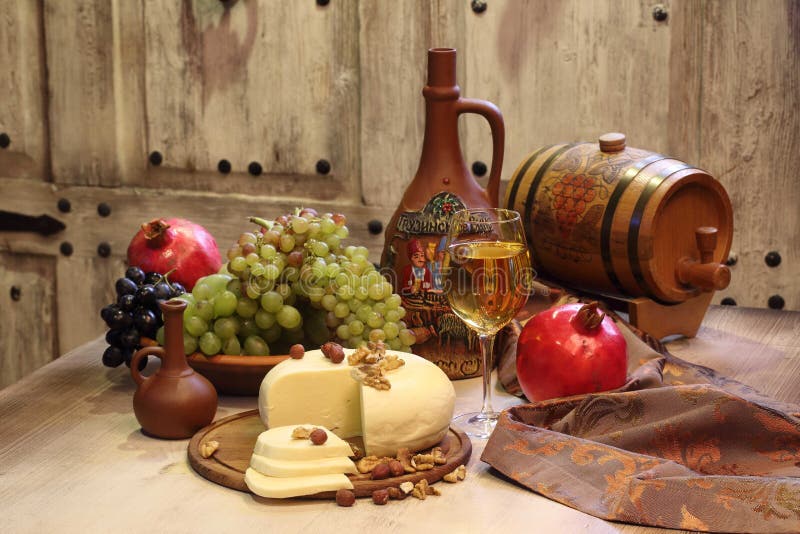 The White Wine Served with Cheese and Fruit Stock Photo Image of