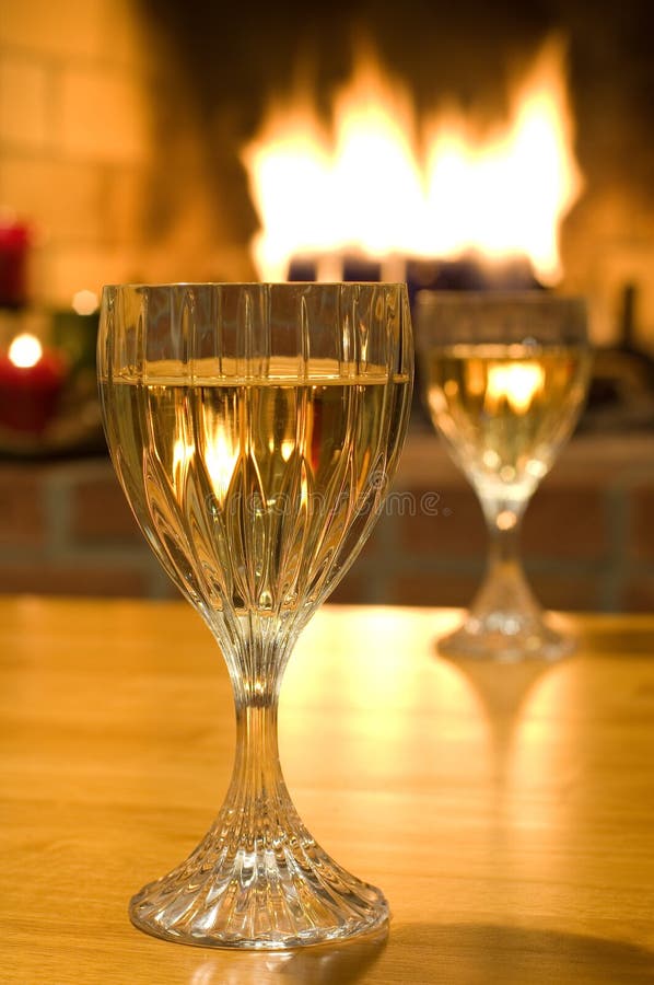 White wine, warm fire stock photo. Image of occasion, love 1789478