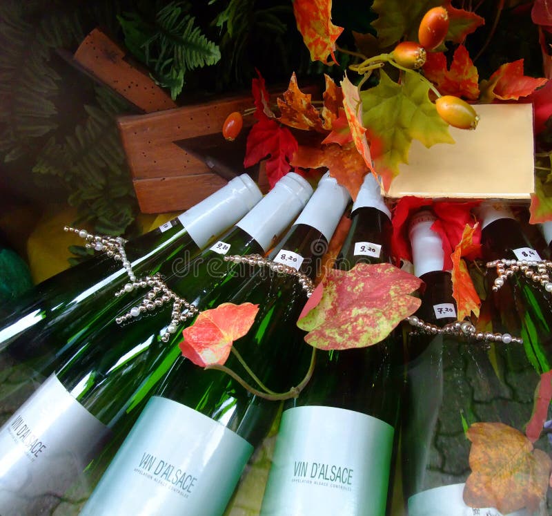 White wines bottles in Alsace region France