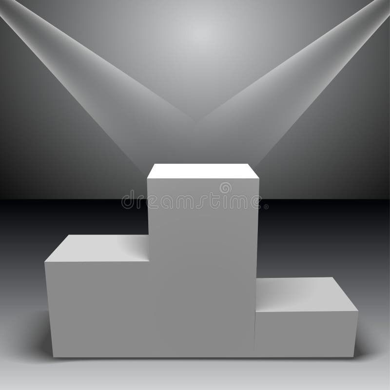 White winners podium with beam lights. Stage for awards ceremony. Pedestal. Spotlight. stock illustration White winners podium with beam lights. Stage for awards ceremony. Pedestal. Spotlight. stock illustration