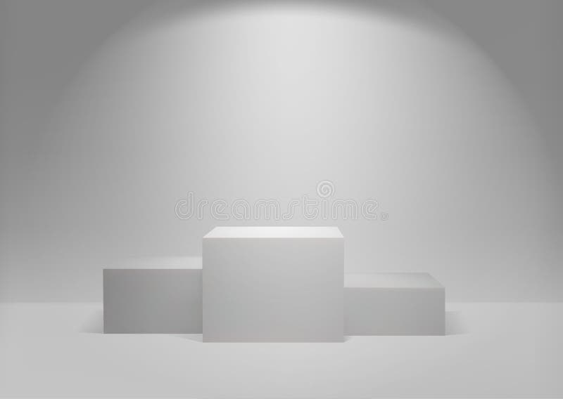 White winners podium 3D render. Awarding of winners of sports competitions. Square realistic pedestal. Vector vector illustration