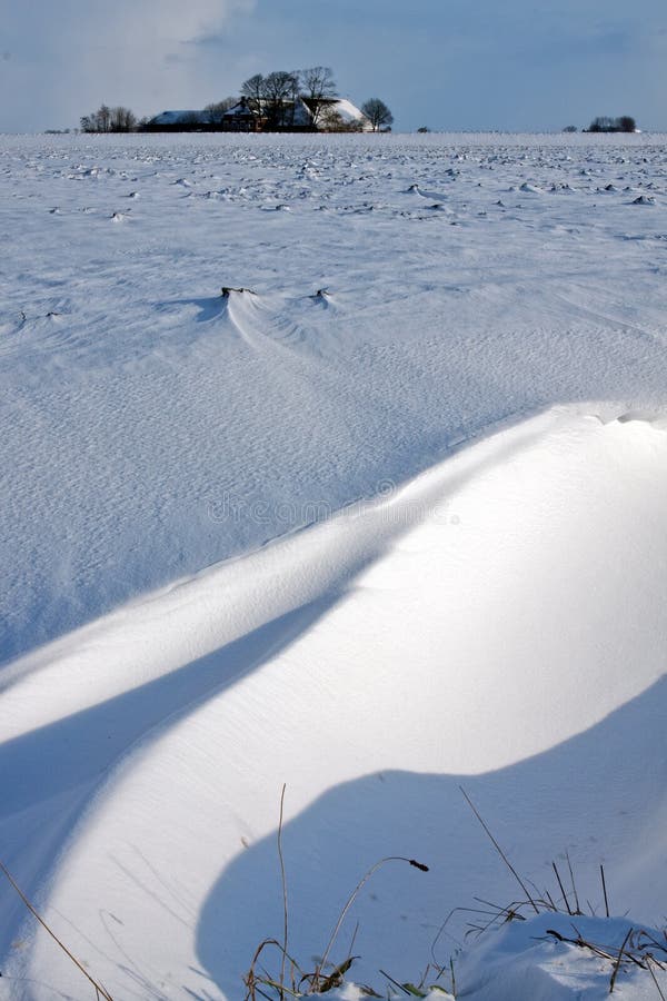White winter landscape of field with farm royalty free stock image