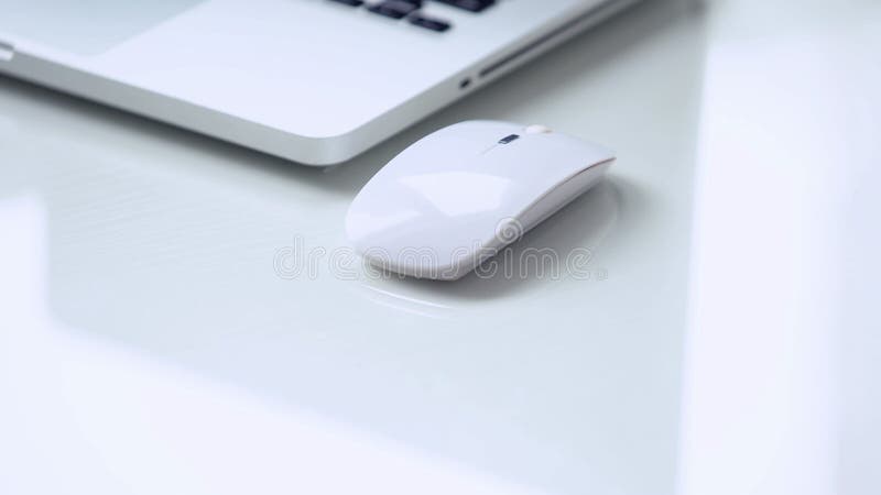 White Wireless Mouse Near Laptop Table Office Technology Computer