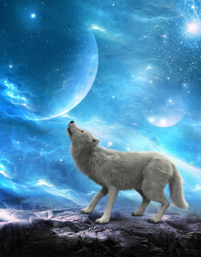 White Wolf Howling Moon, Moons Stock Image - Image of cosmos, howling: 101597891