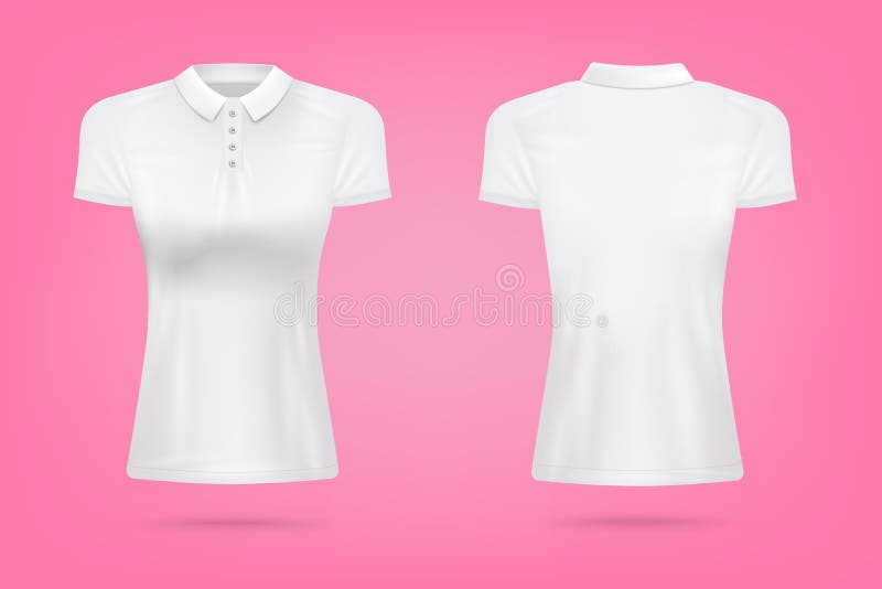 White Women`s Polo T-shirt - Realistic Blank Mockup on Pink Background ...