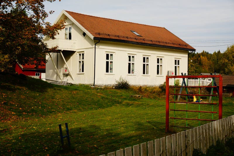 White wood kindergarten, Telemark, Norway