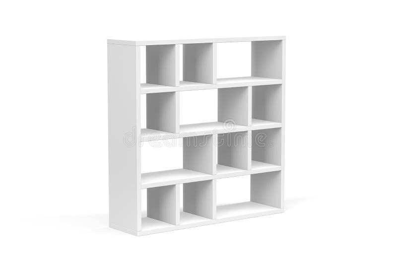 Wooden Bookcase with Dark Wood Veneer and Metal Trim on White Background Stock Illustration