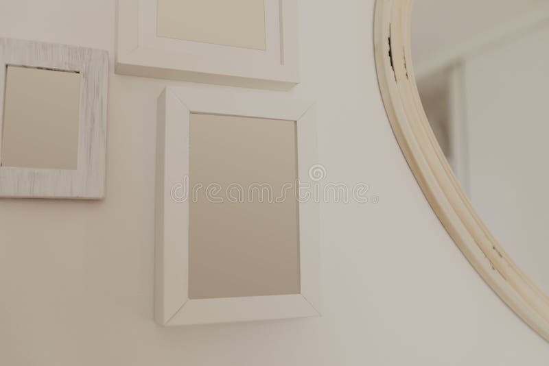 White Wooden Frames Hanging on Wall Stock Image Image of retro