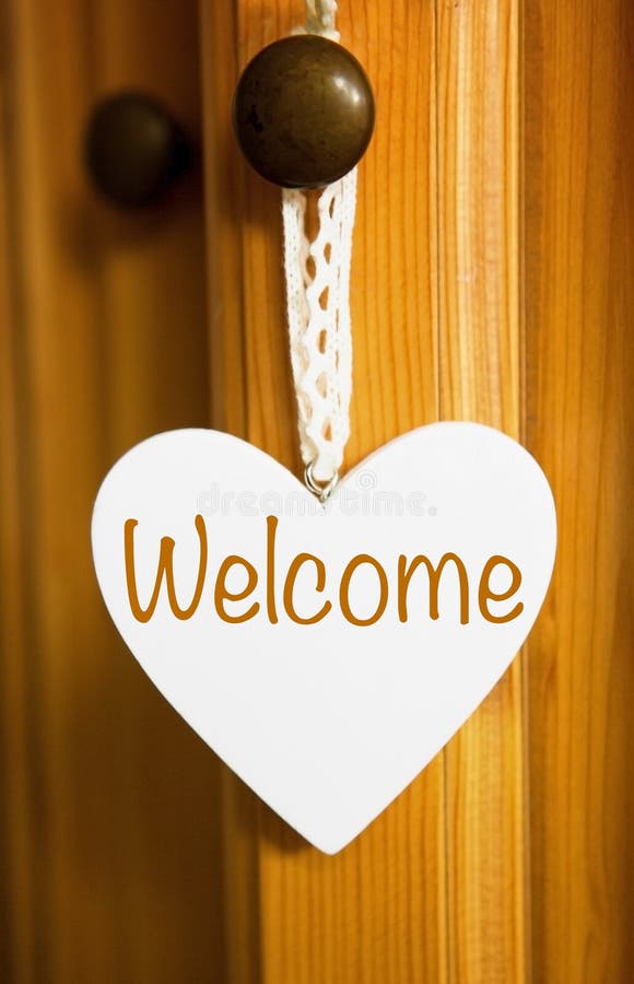 White Wooden Heart with the Word Welcome Stock Photo - Image of ...