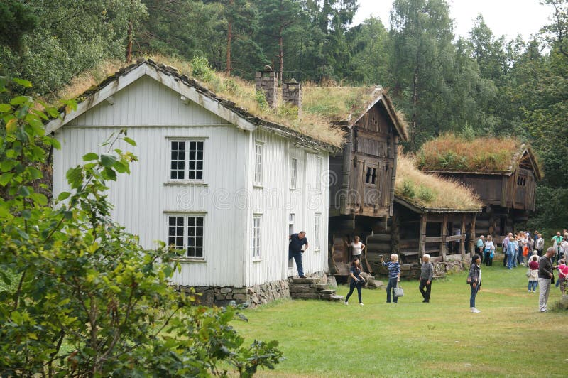 White wooden traditional buildings, Norway