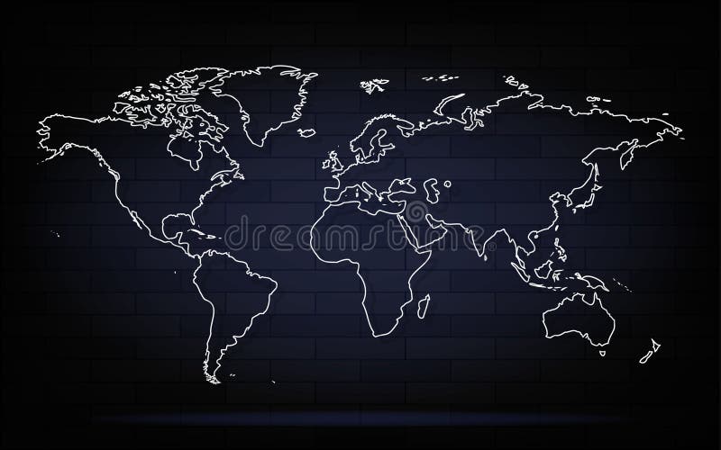 White World Map Outlines Isolated On Black Background Abstract Art