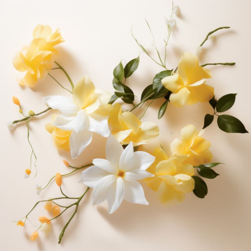 Biely kvety vytvoriť nápadný proti béžový.