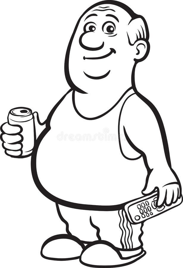 Whiteboard Drawing - Cartoon Fat Retired Man with Beer Can and T Stock