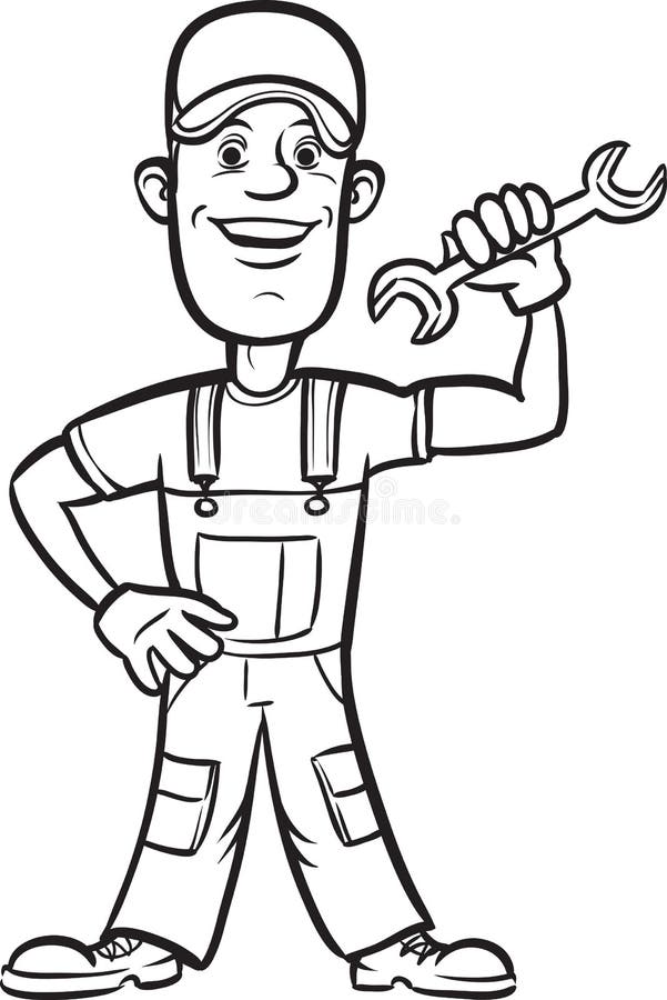 Download Whiteboard Drawing - Cartoon Plumber With Wrench Stock Vector - Illustration of retro, drawing ...