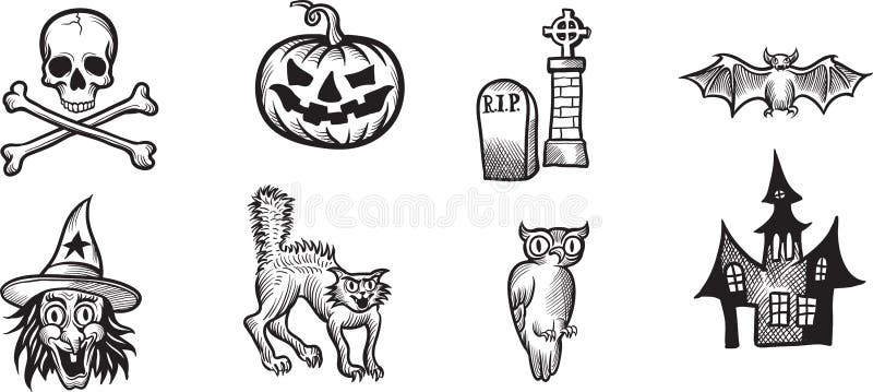 Whiteboard drawing - Halloween icons and design elements. 