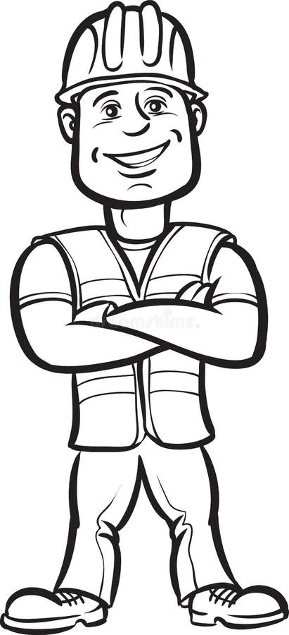 Whiteboard Drawing - Smiling Cartoon Construction Worker Stock Vector