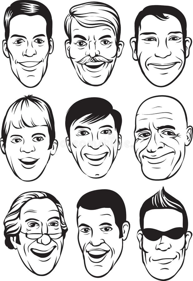 Whiteboard Drawing - Smiling Men Faces Set Stock Vector - Illustration of  cartoon, male: 87558321