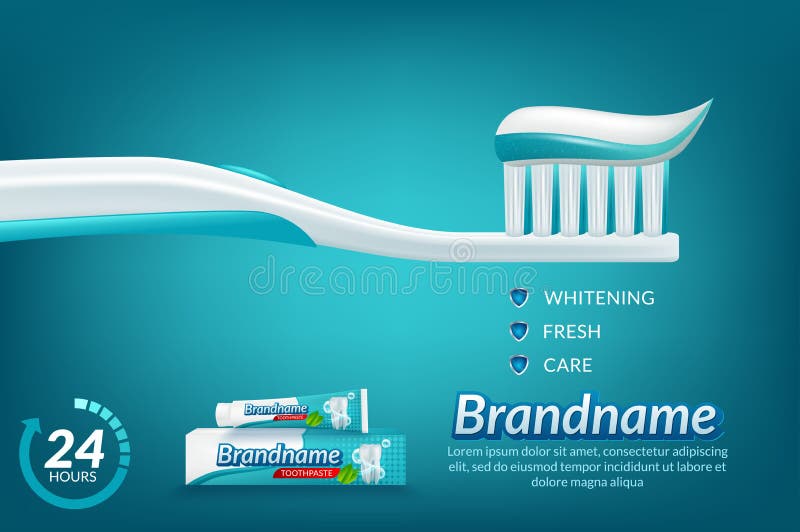 Whitening Toothpaste Ad Poster. Vector Realistic Toothpaste Packaging Mock Up with Your Brand on