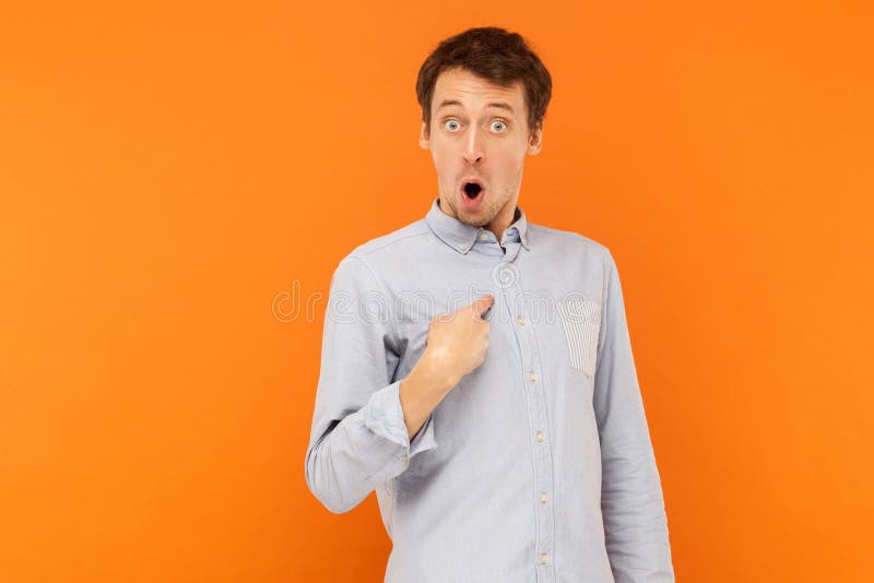 Who, i`m? Shocked man looking at camera and pointing finger hims royalty free stock photos Who, i`m? Shocked man looking at camera and pointing finger hims royalty free stock photos
